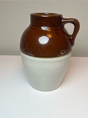 Vintage Two-Tone Brown and Cream Ceramic Pitcher Vase